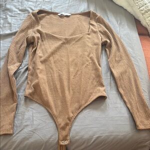 Brown Ribbed Long Sleeve Bodysuit